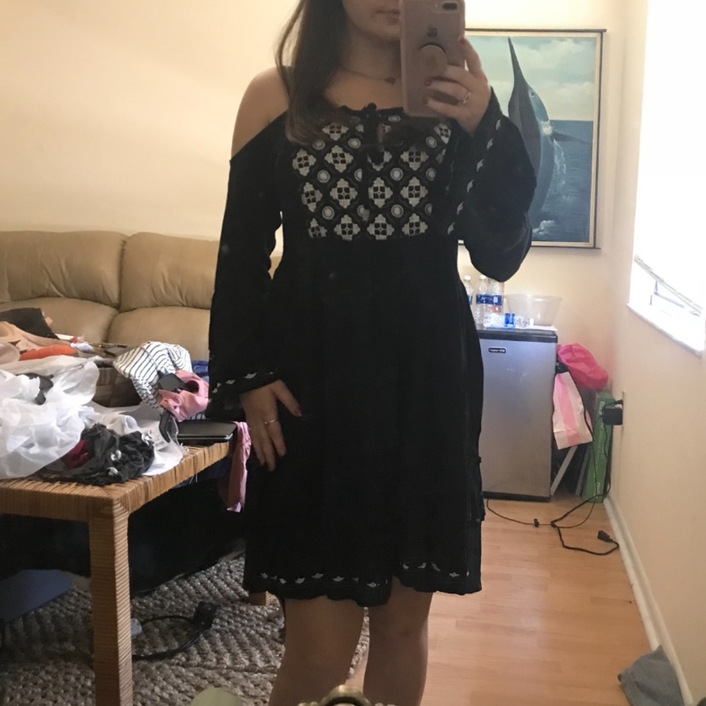 ISO - Black embroidered cold shoulder dress